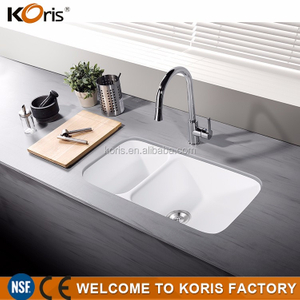Lavabo doble de cocina de superficie sólida acrílica/fregadero de montaje superior bajo cubierta